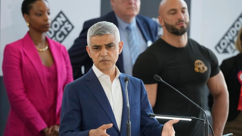 Sadiq Khan makes a speech as he is re-elected for...
