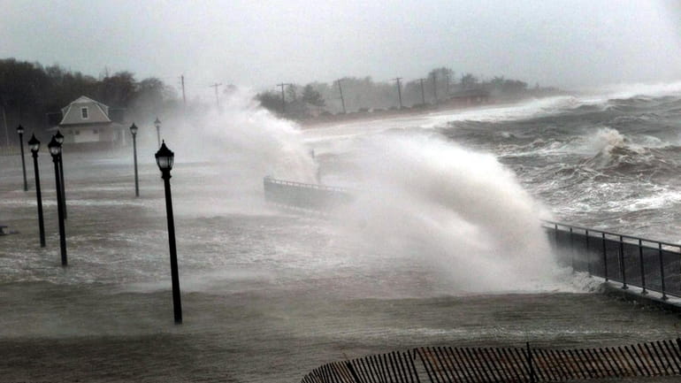 Ransom Beach in Bayville was completely submerged as waves from...